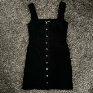 Elegant Black Corduroy Button-Down Dress